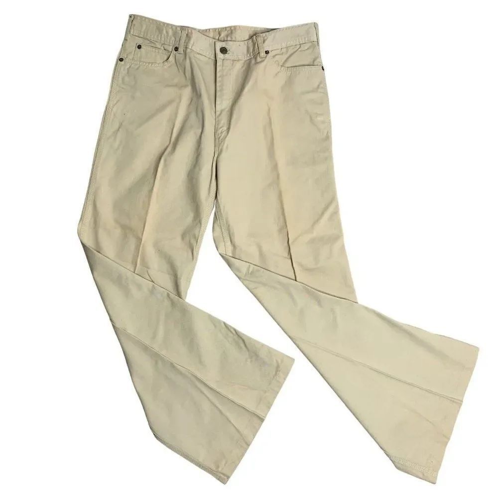 Vintage 70s Moon Jeans Wide Leg 36 Khaki Tan High Rise 5 Pocket Cotton